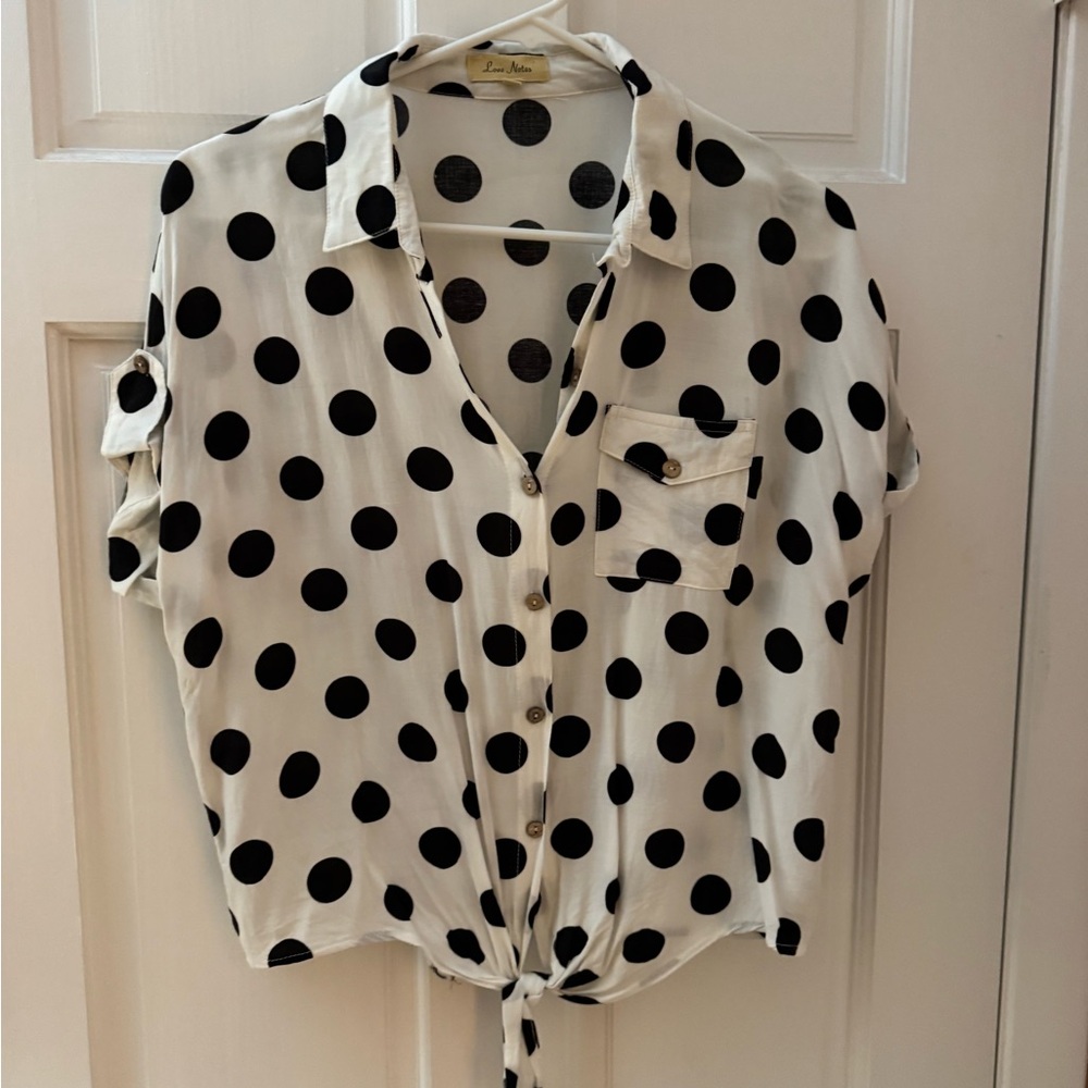 Love Notes Black Polka Dot Tie-Front Button Shirt